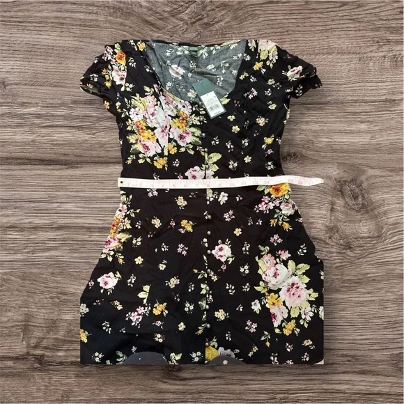 Wild Fable Black Pink Cottagecore Floral Scoop Neck Button-Up Mini Dress Sz S - Picture 5 of 6